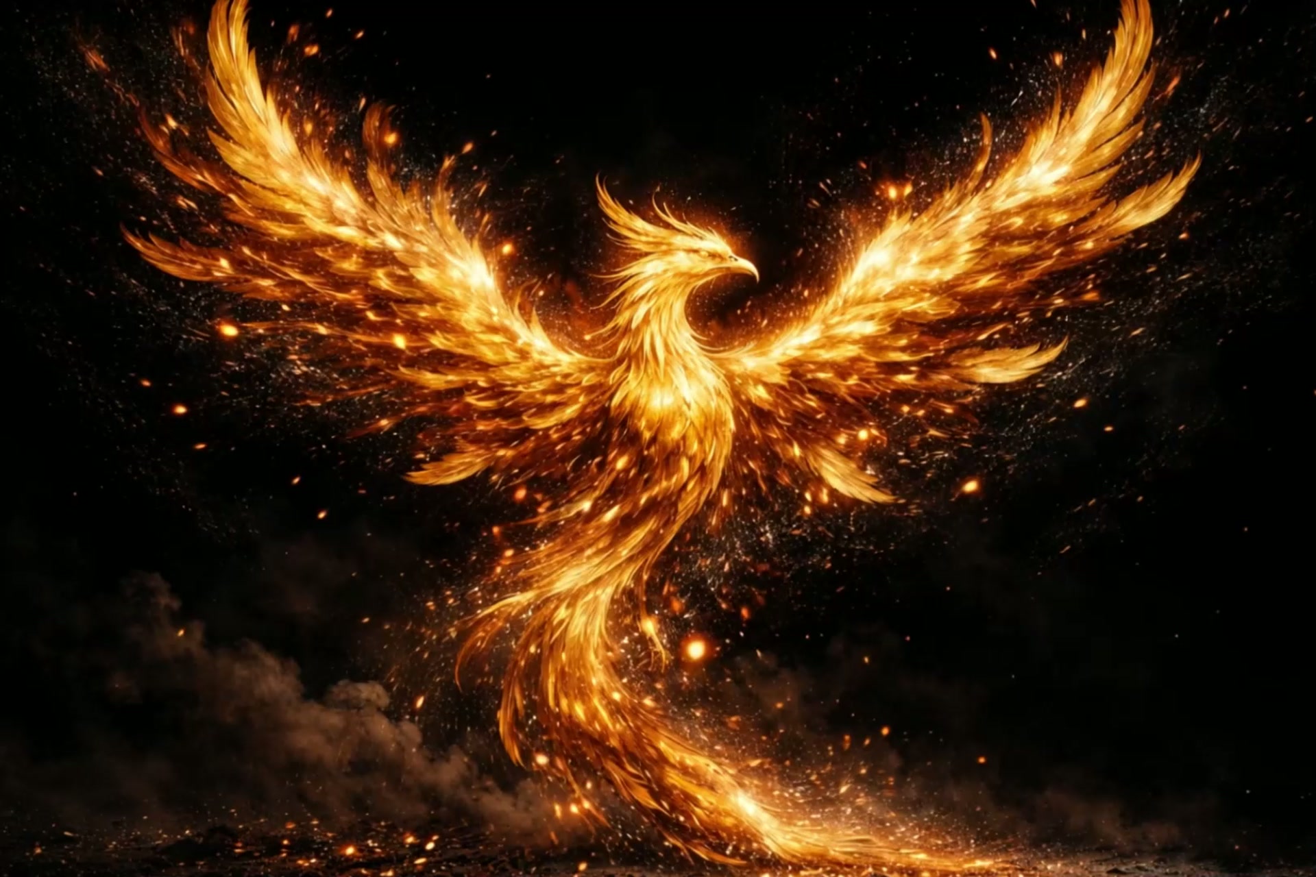 Phoenix rising from ashes