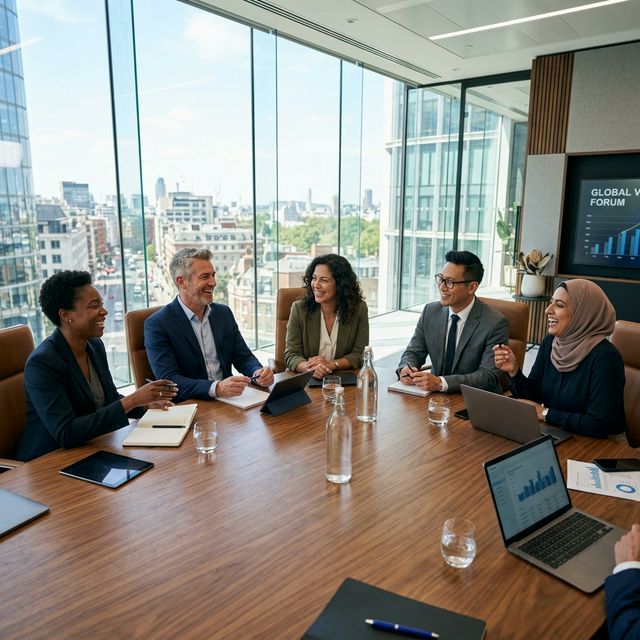 A group of successful entrepreneurs in a supportive mastermind setting