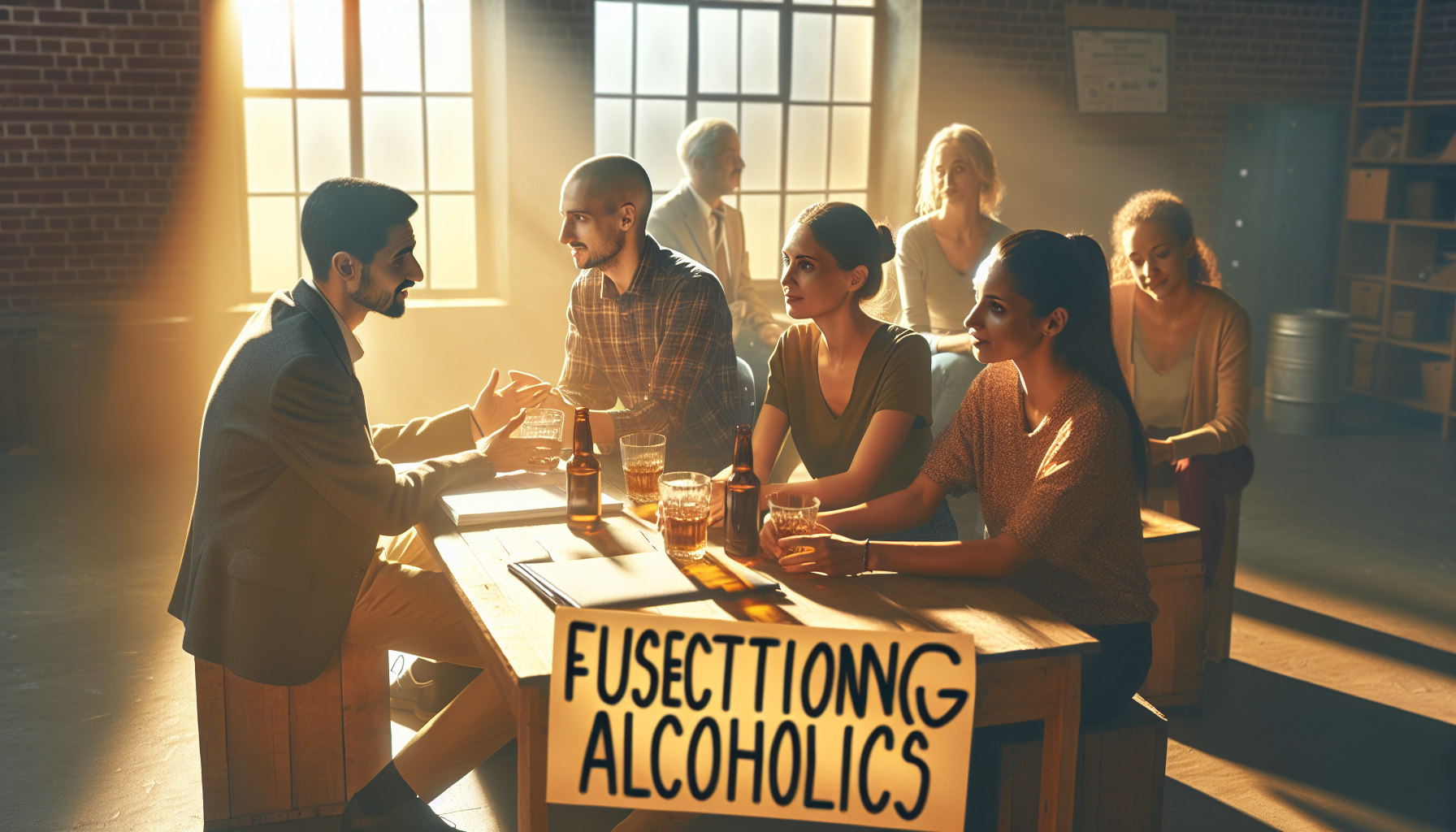 Sober founder reflecting at a desk after work, noticing hidden drinking warning signs