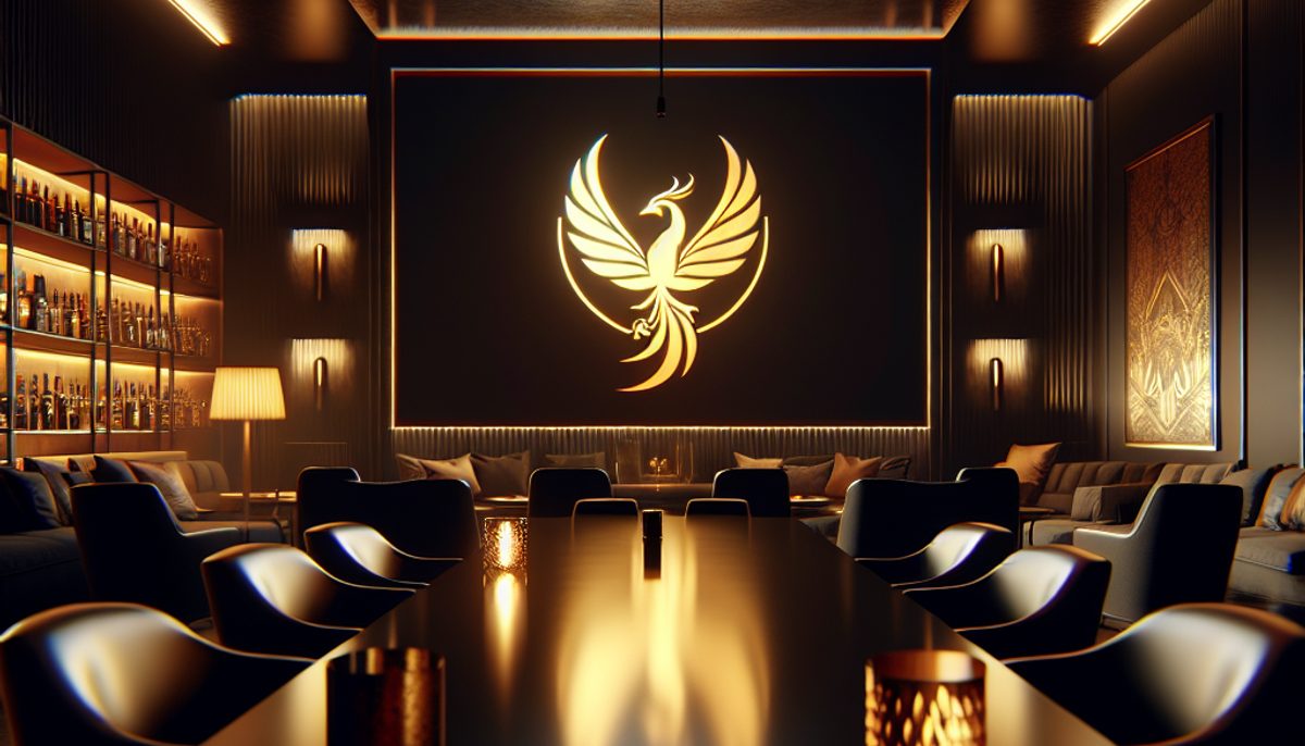 A sober business owner at a networking event holding a club soda, talking confidently.