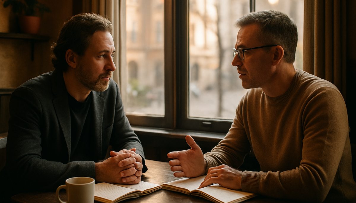 A sober founder contemplating between a business coach and a mastermind group.